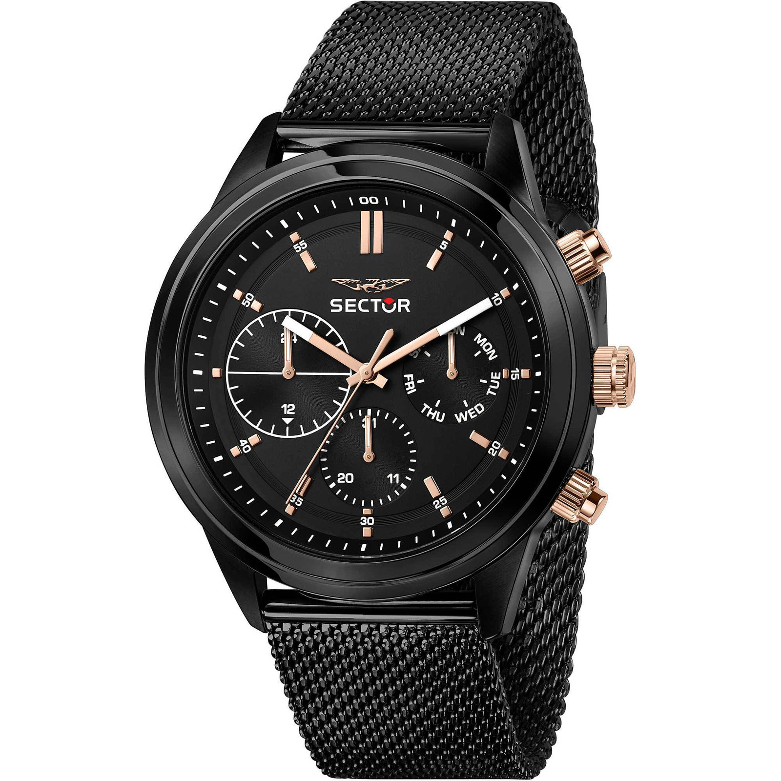 Orologio Sector 670 R3253540002 Watch Multifunzione maglia Milanese Nero Uomo