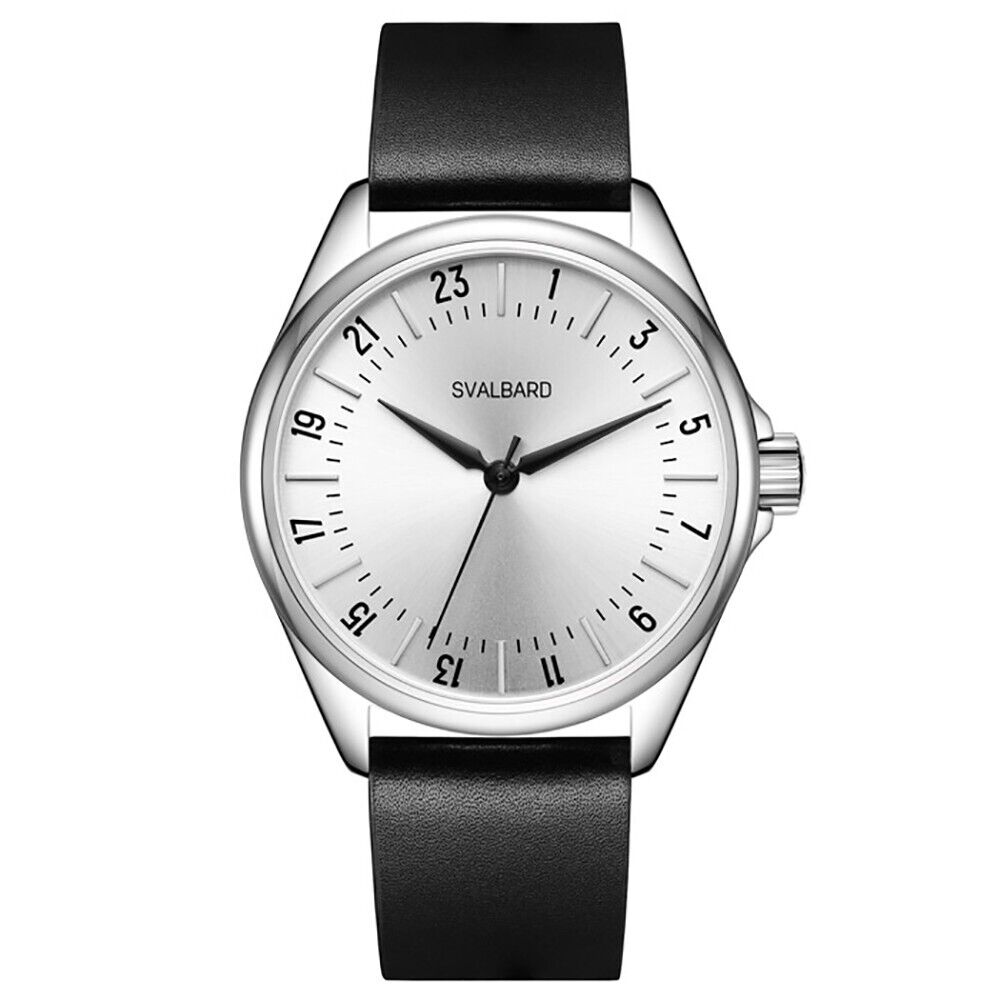Svalbard Icy GA33 Swiss Quarzo Acciaio Nero Pelle 24h Orologio Uomo