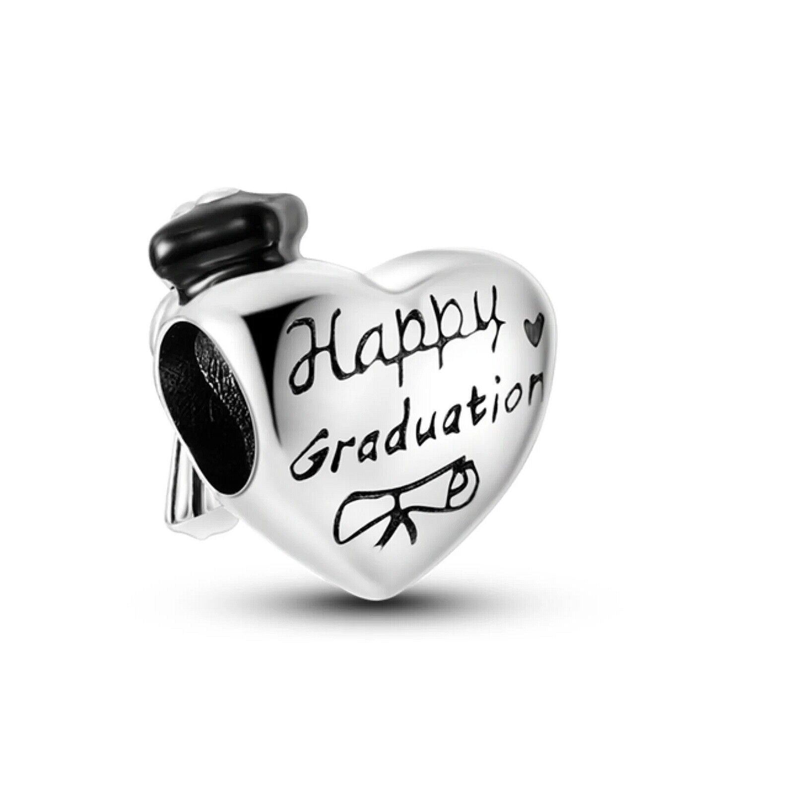 MariaFonte Bead Charm Cuore Laurea Happy Graduation Diploma Pergamena Cappello