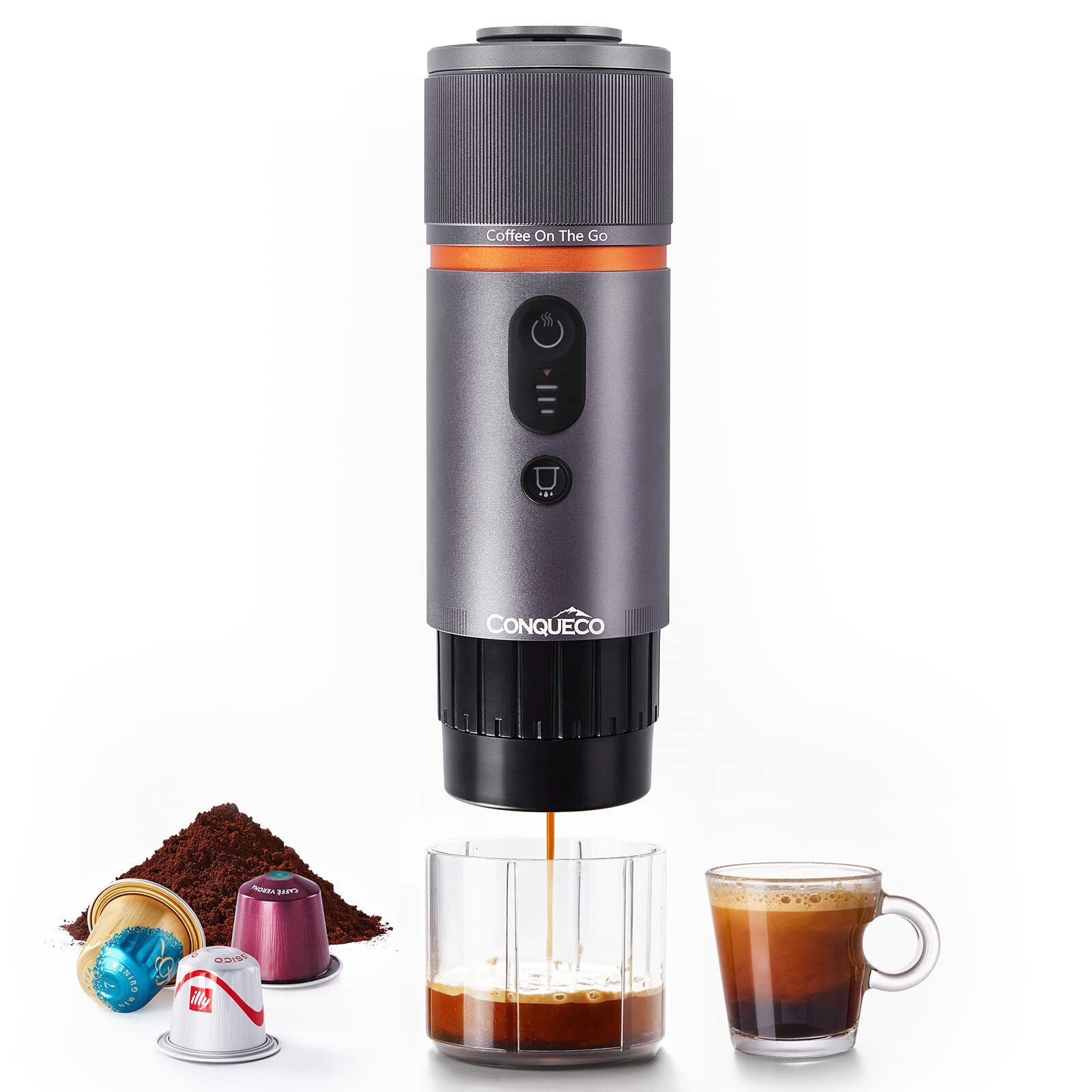 CONQUECO Macchina da Caffè Espresso Portatile - Caffettiera Elettrica da Viaggio