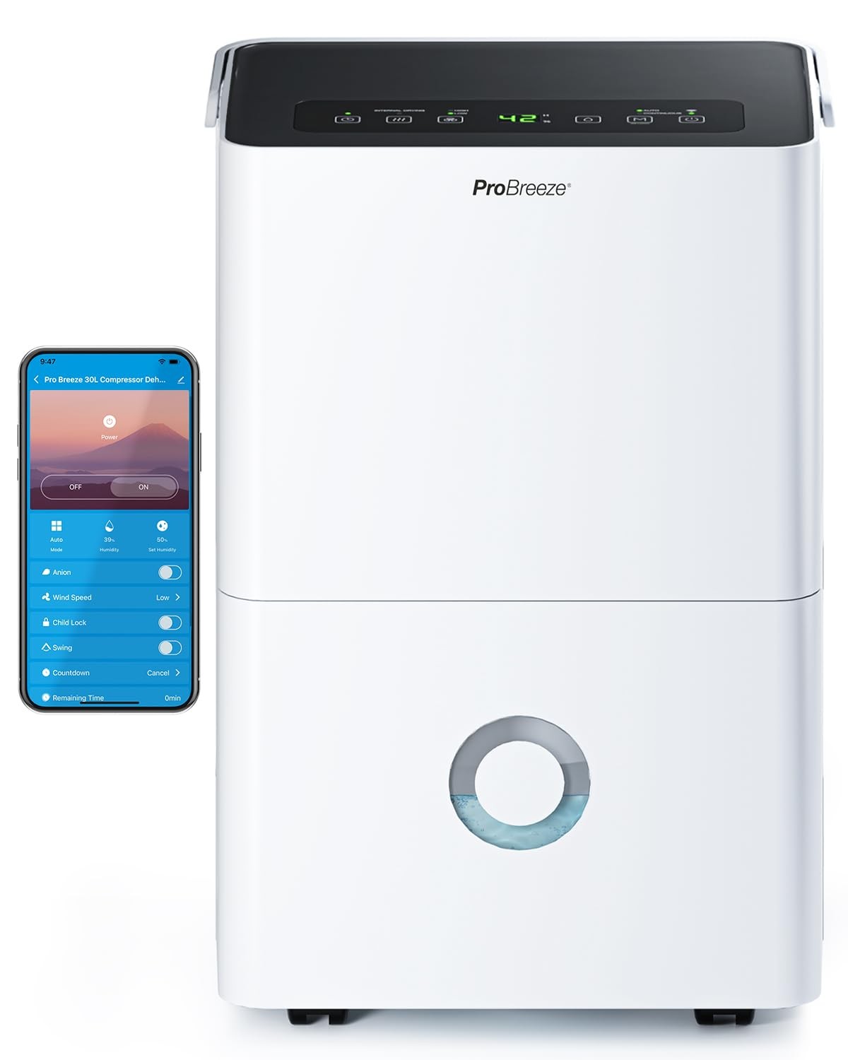Pro Breeze Deumidificatore 30L/giorno, display digitale dell'umidità, (Z9G)