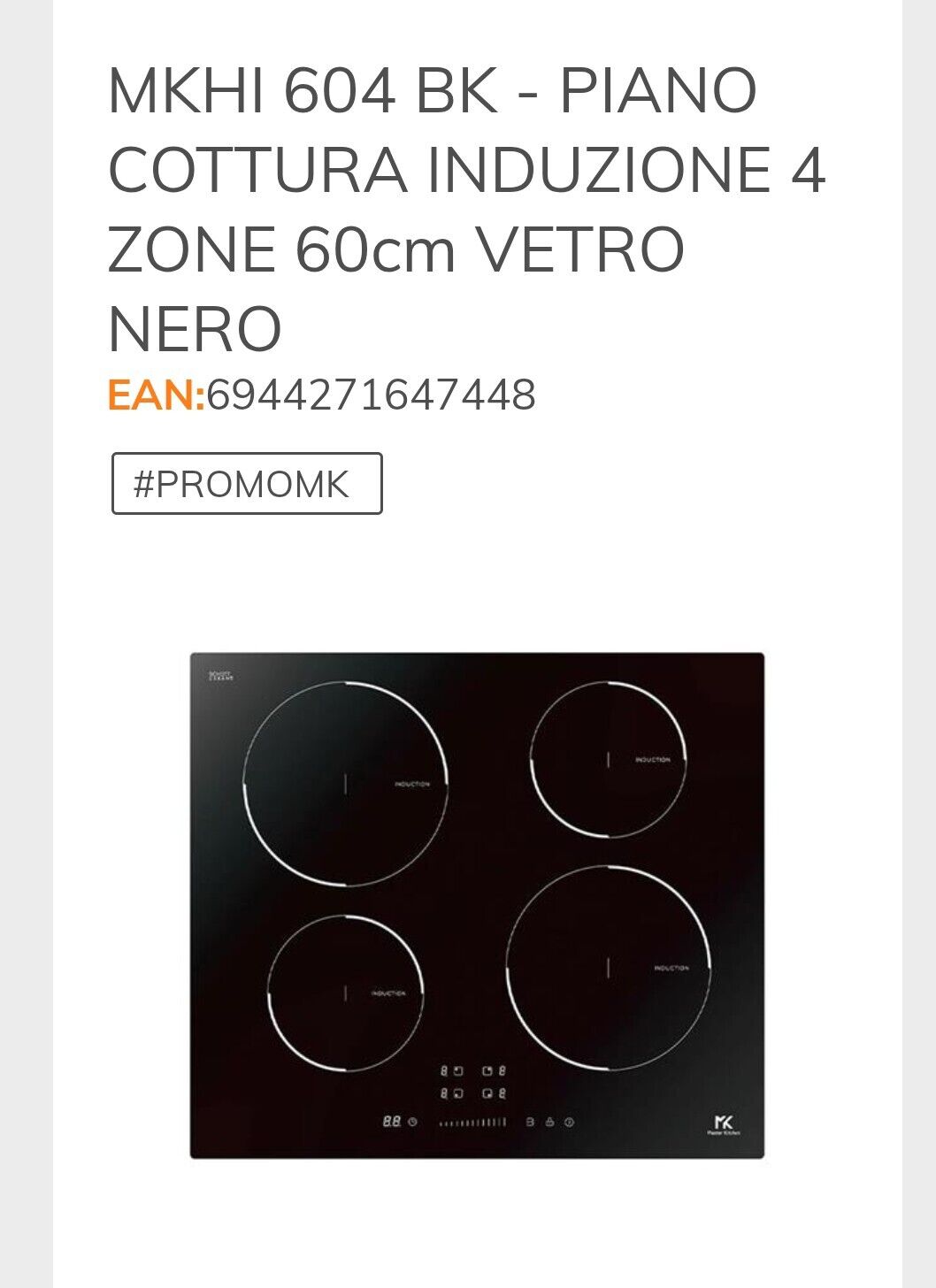 Piano cottura induzione 4 zone colore nero - Master Kitchen MKHI604BK