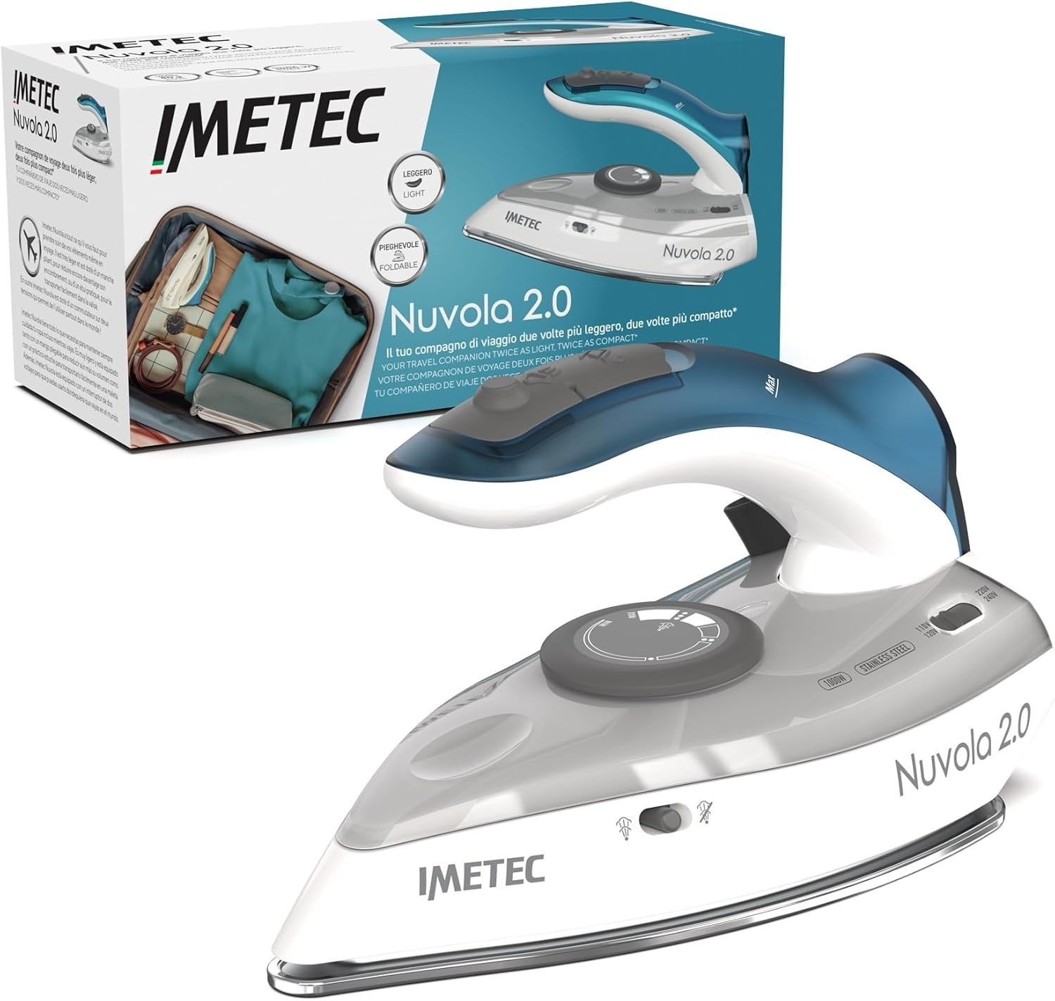 IMETEC FERRO DA STIRO DA VIAGGIO NUVOLA2.0 COMPATTO 1000WATT ACCIAIO INOX