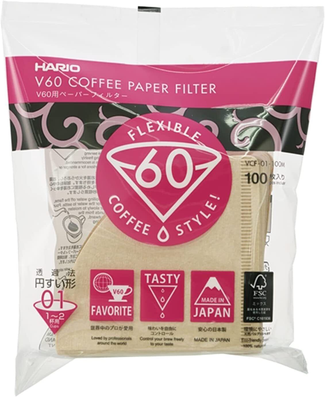 HARIO VCF-01-100M Tessuto Natural Size 01 V60 100pcs FILTRO X INFUSI CAFFE MADE
