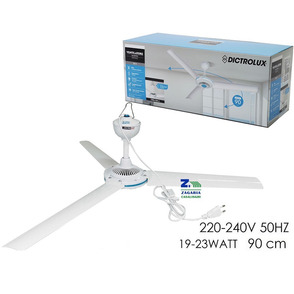VENTILATORE DA SOFFITTO PORTATILE 23 W CM DIAM. 90X24 H CON PRESA DI CORRENTE