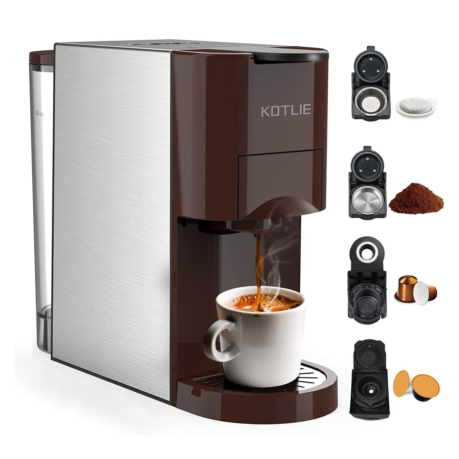 KOTLIE Macchina Da Caffè Capsule 4 in1,Per NES/DG/Caffè Macinato/ESE PadS(44mm),