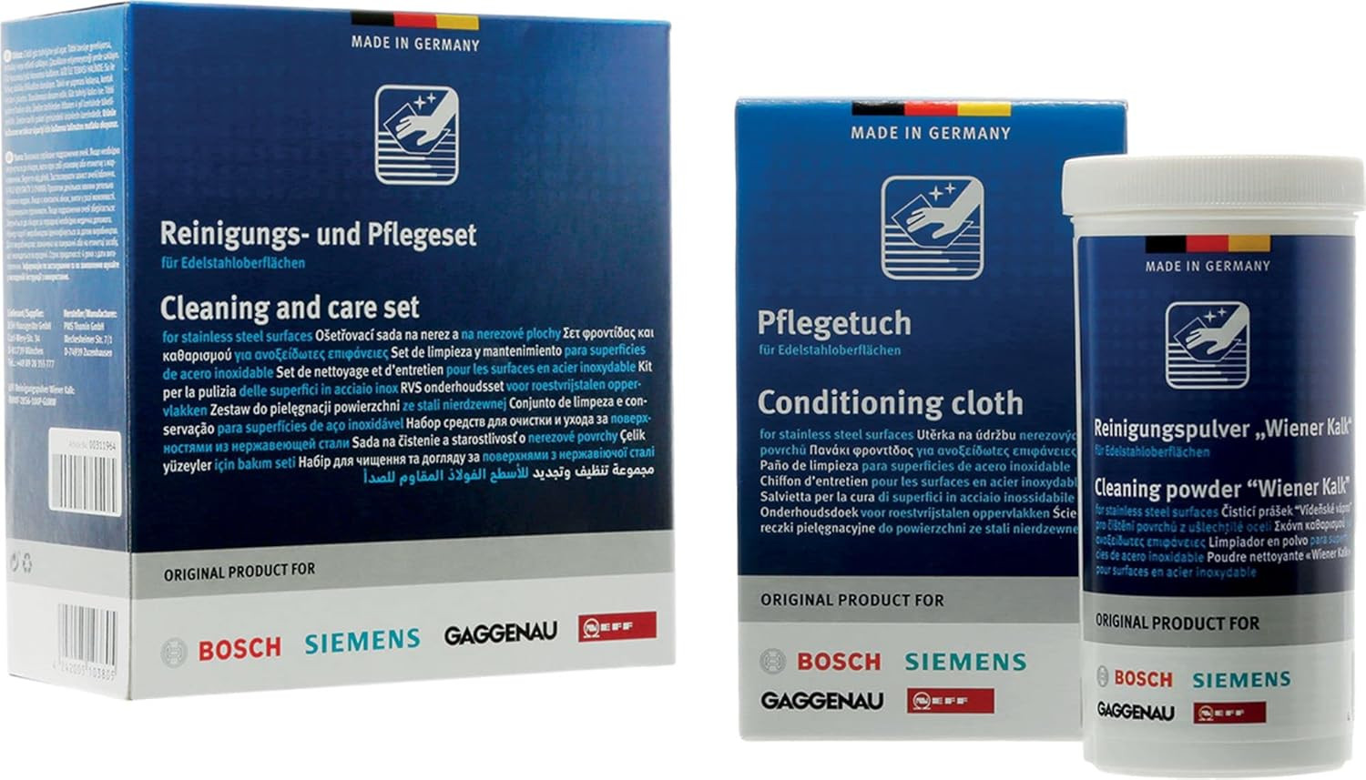00311964 BOSCH SET DI CURA PER ACCIAIO INOX - DETERGENTE IN POLVERE + PANNO