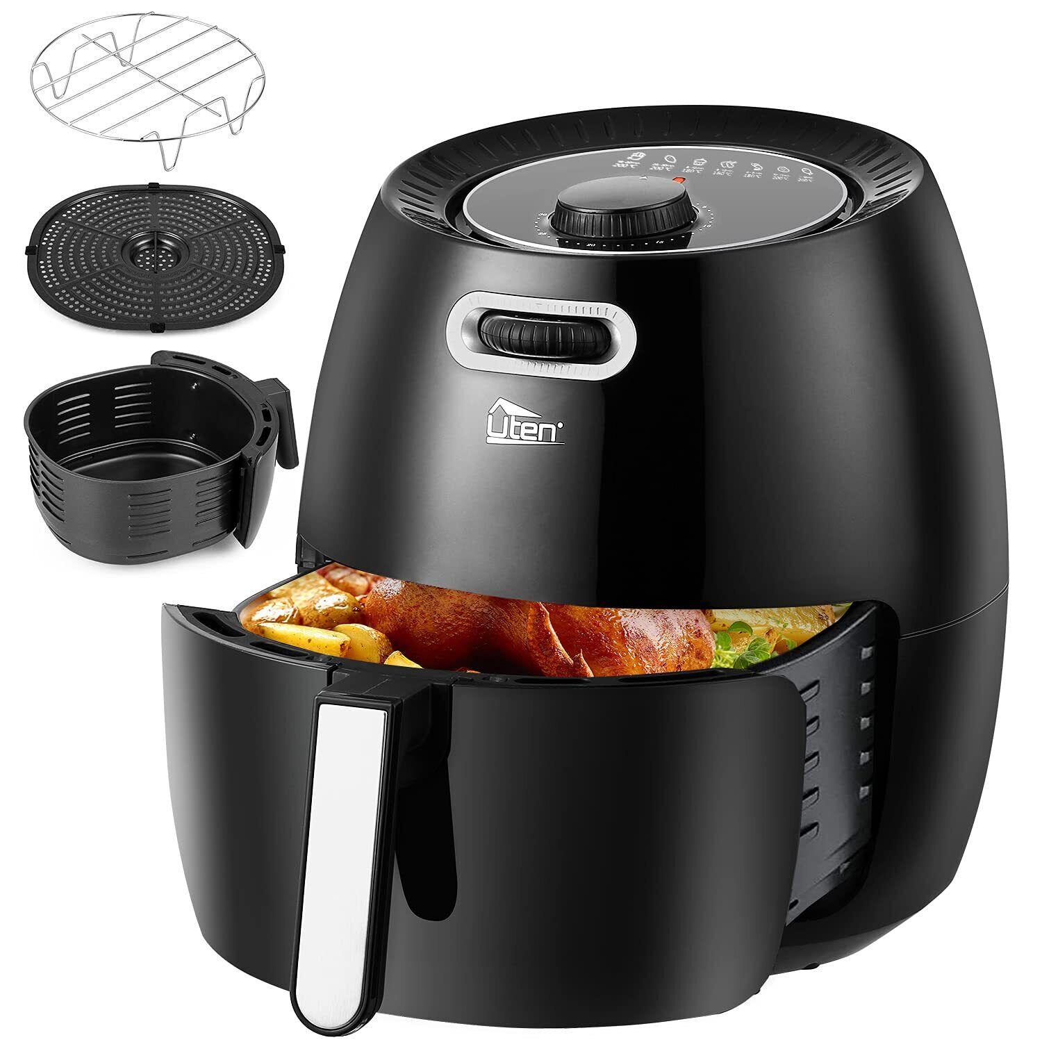 Friggitrice ad Aria Calda 6,5 litri, Uten Air Fryer con Più Accessori e Ricette