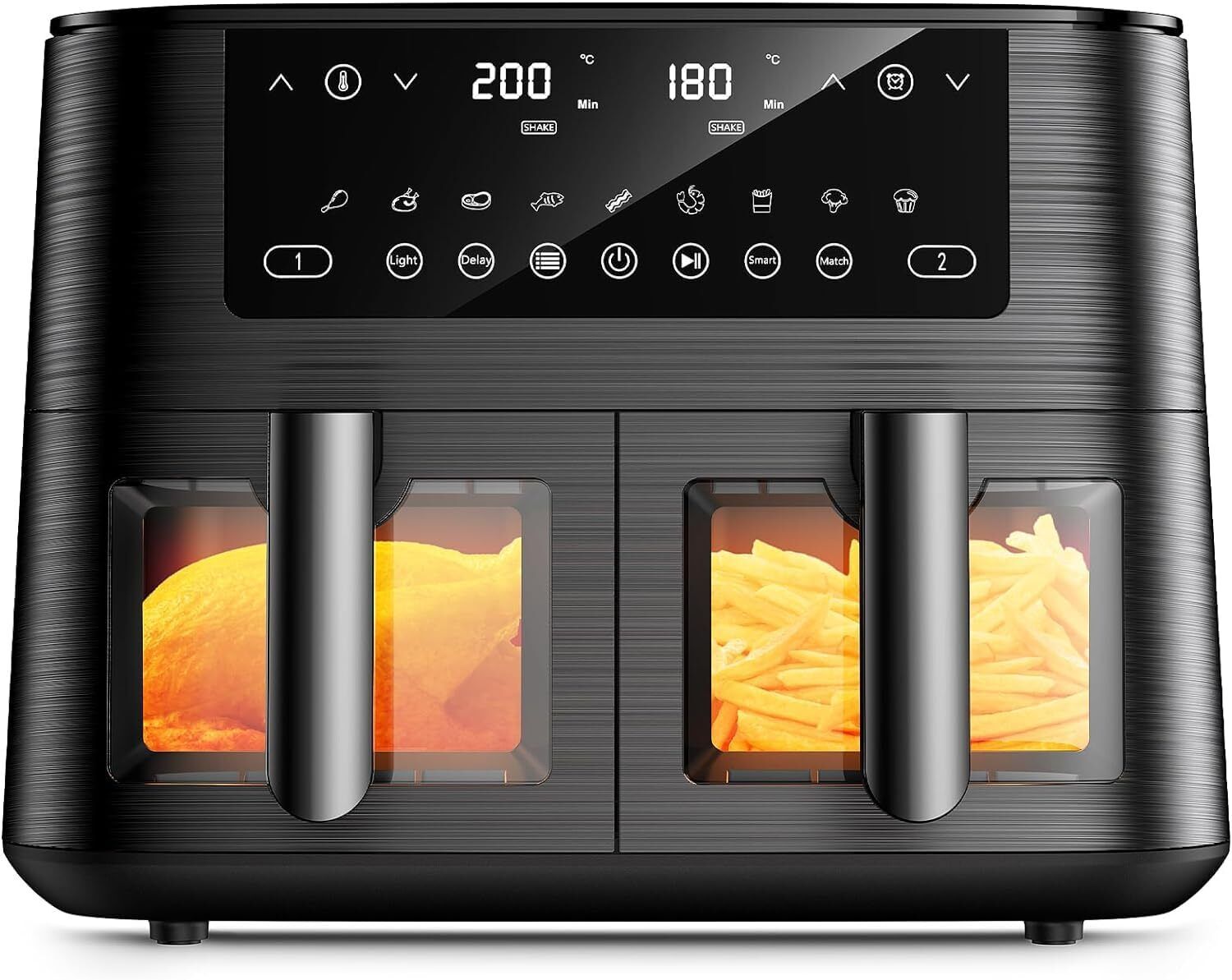 Friggitrice ad Aria Doppio Cestello, 9L Air fryer con Finestra di Visualizzazion