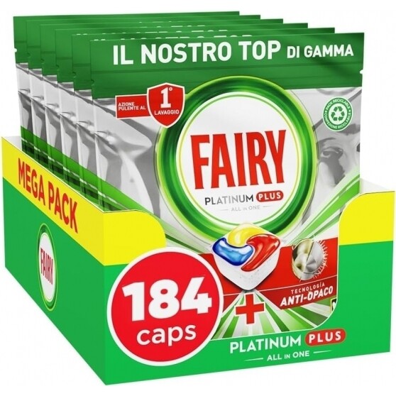 Fairy Platinum Plus Detersivo per Lavastoviglie Azione Brillantante 184 Capsule
