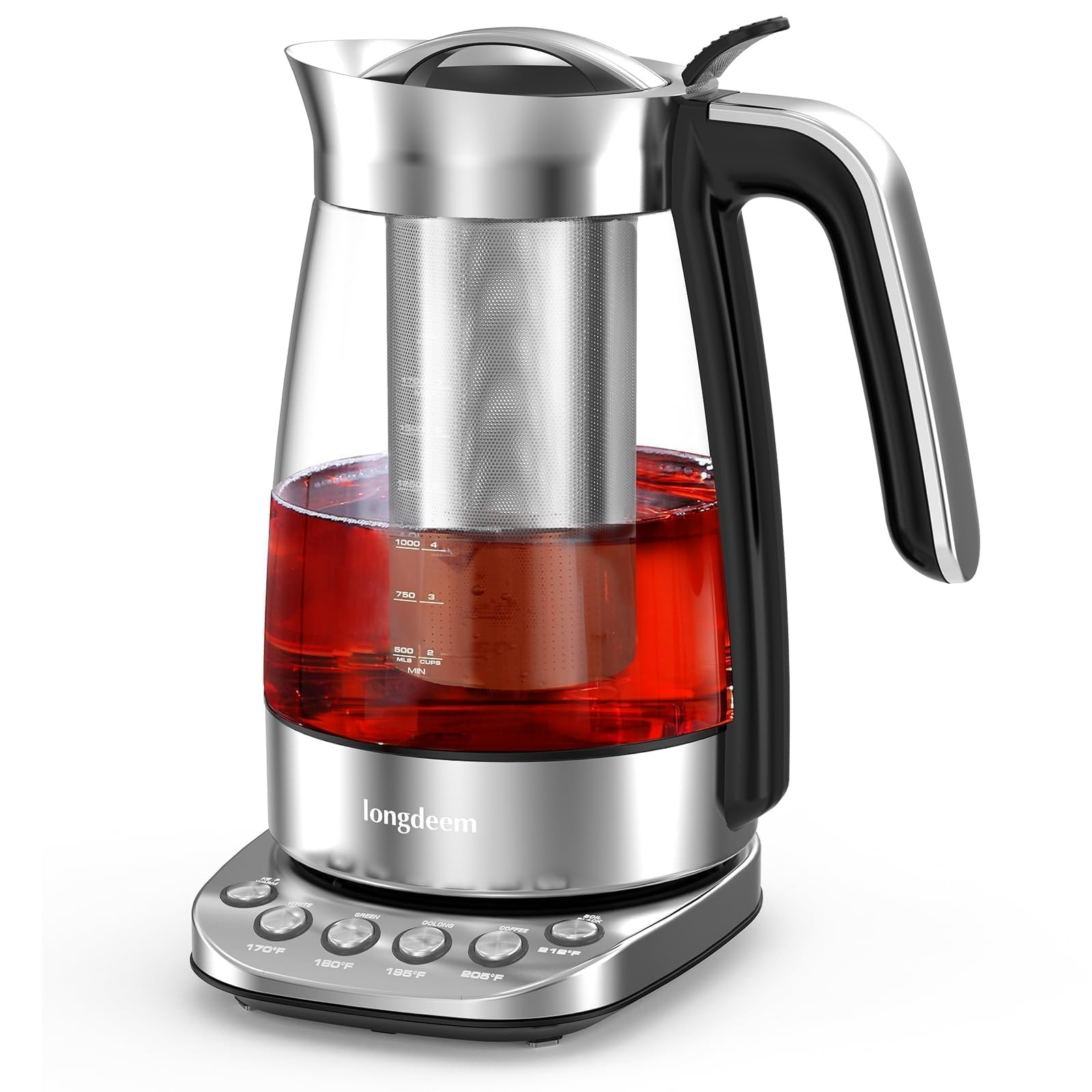 LONGDEEM Electric Tea Kettle Pot, Fast Boil, 1,7 l/2200 W, vetro (c9K)
