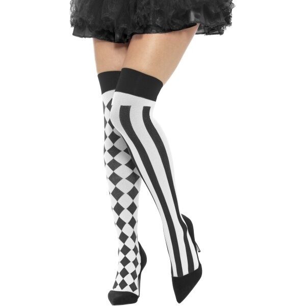 Donna Harlequin Autoreggenti Costume Autoreggenti Bianco/Nero Di Smiffys