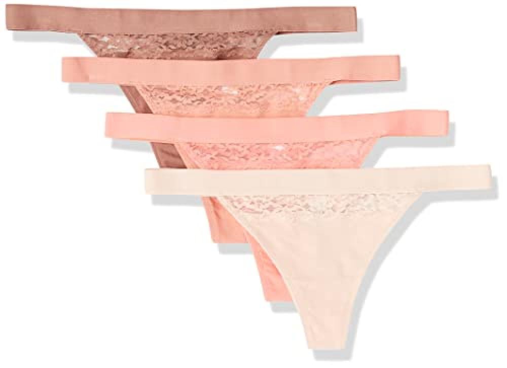(TG. 42) Amazon Essentials Intimo Perizoma in Cotone e Pizzo Donna, Pacco da 4,