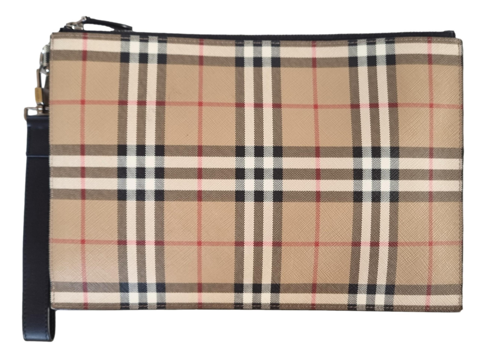 Burberry pochette pouch borsa a mano unisex in tessuto cerato 8057940 check