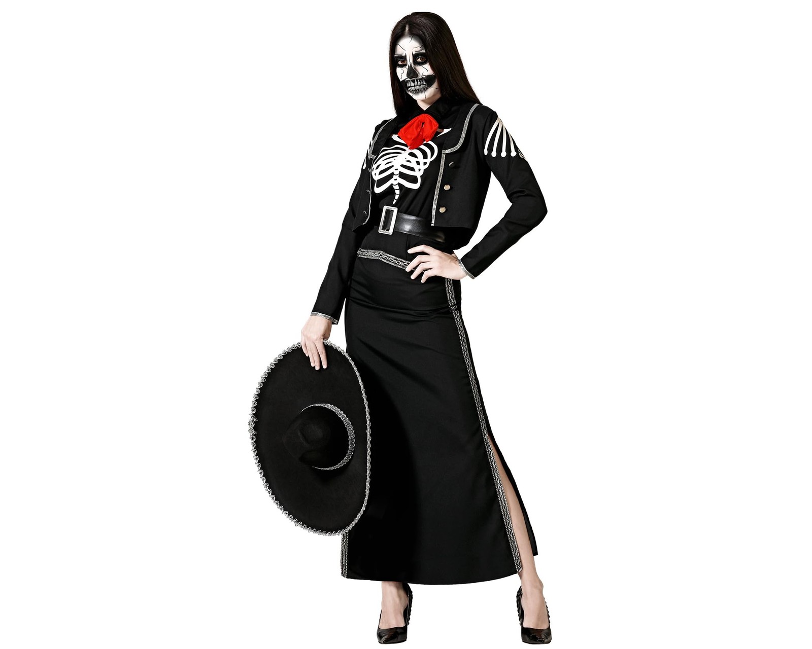 Atosa Mexican Skeleton Costume Black Aesthetic Mariachi Traditional Mexican Day