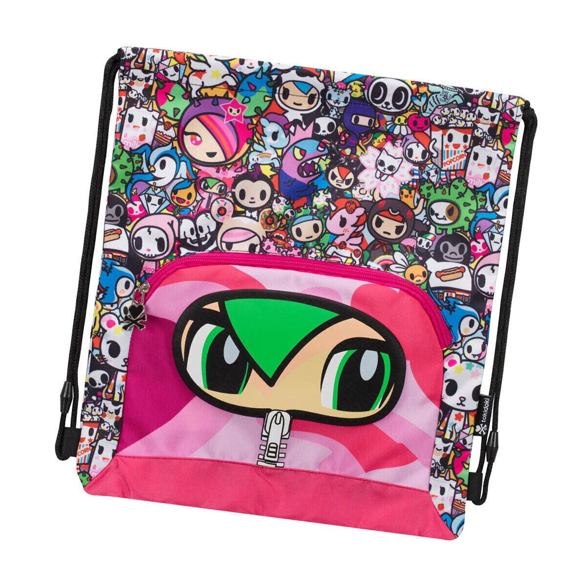 TOKIDOKI Sacca zaino coulisse in cordura pesante fantasia e fucsia 35,5x40,5 cm