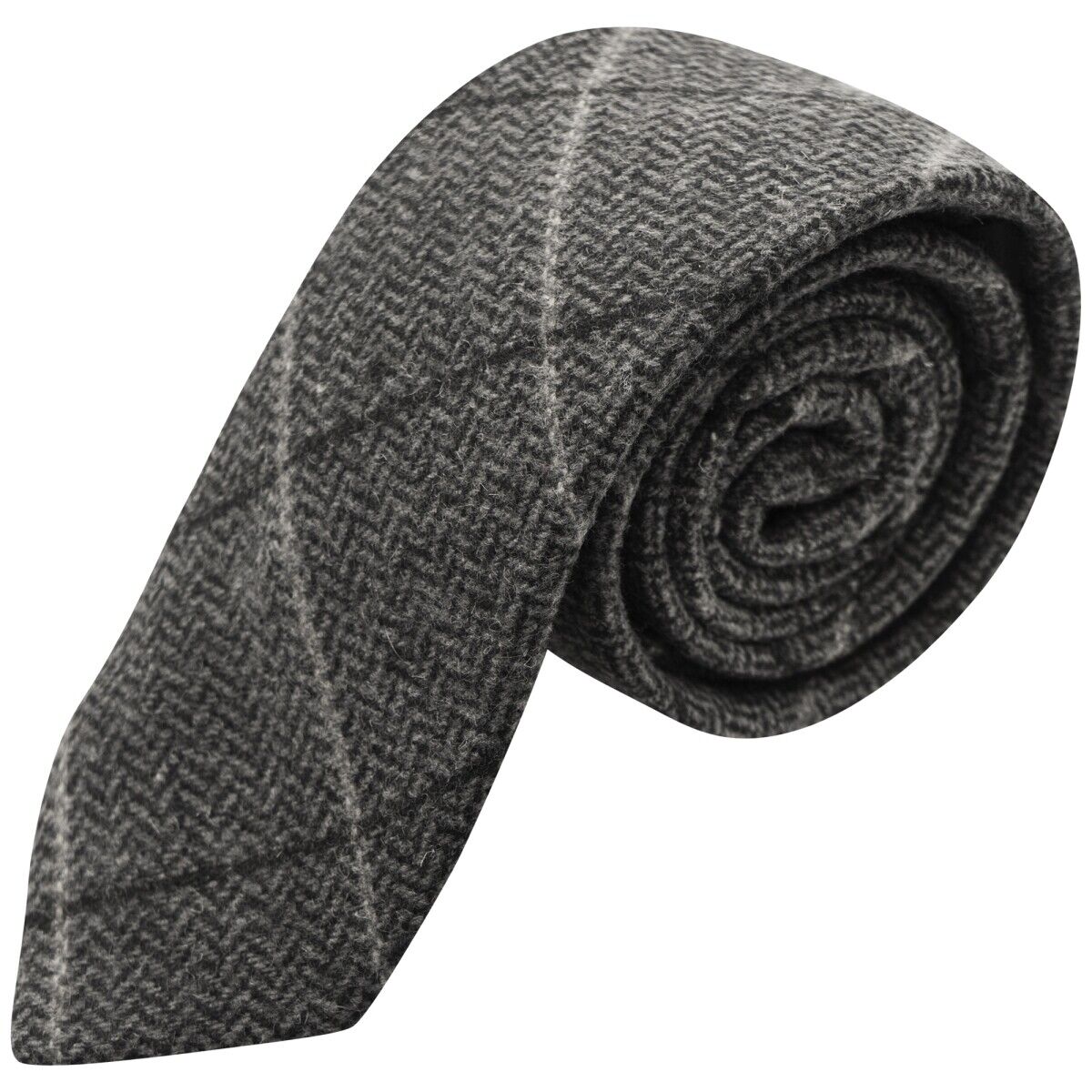Cravatta In Tweed A Righe Herringbone Grigio Grafite Di Lusso
