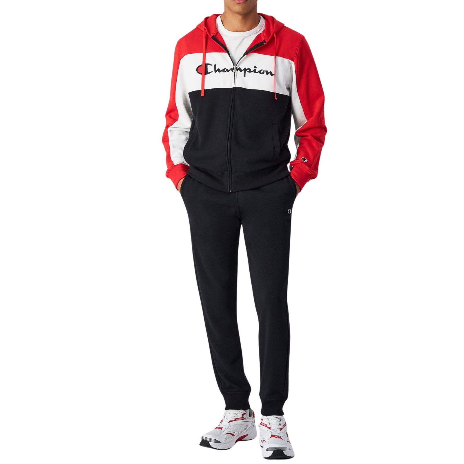 Champion Tuta da Uomo con Cerniera e Cappuccio Colorblock Rossa Taglia M Codi...