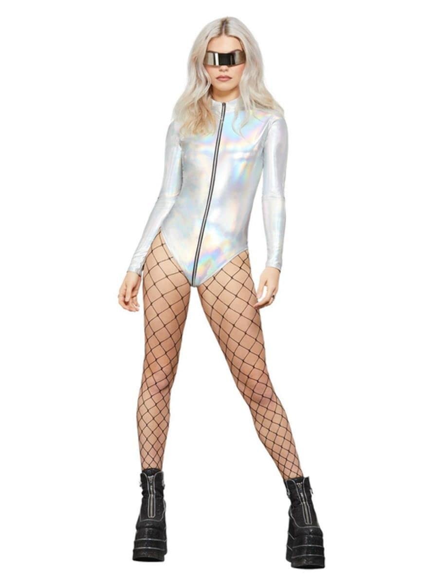 Smiffys Fever Miss Whiplash Mirror Holographic Bodysuit (Size S)