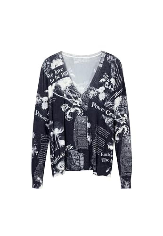 (TG. L) Desigual Woman Flat Knit Thin Gauge Pullover Felpa, Nero, L Donna - NUOV