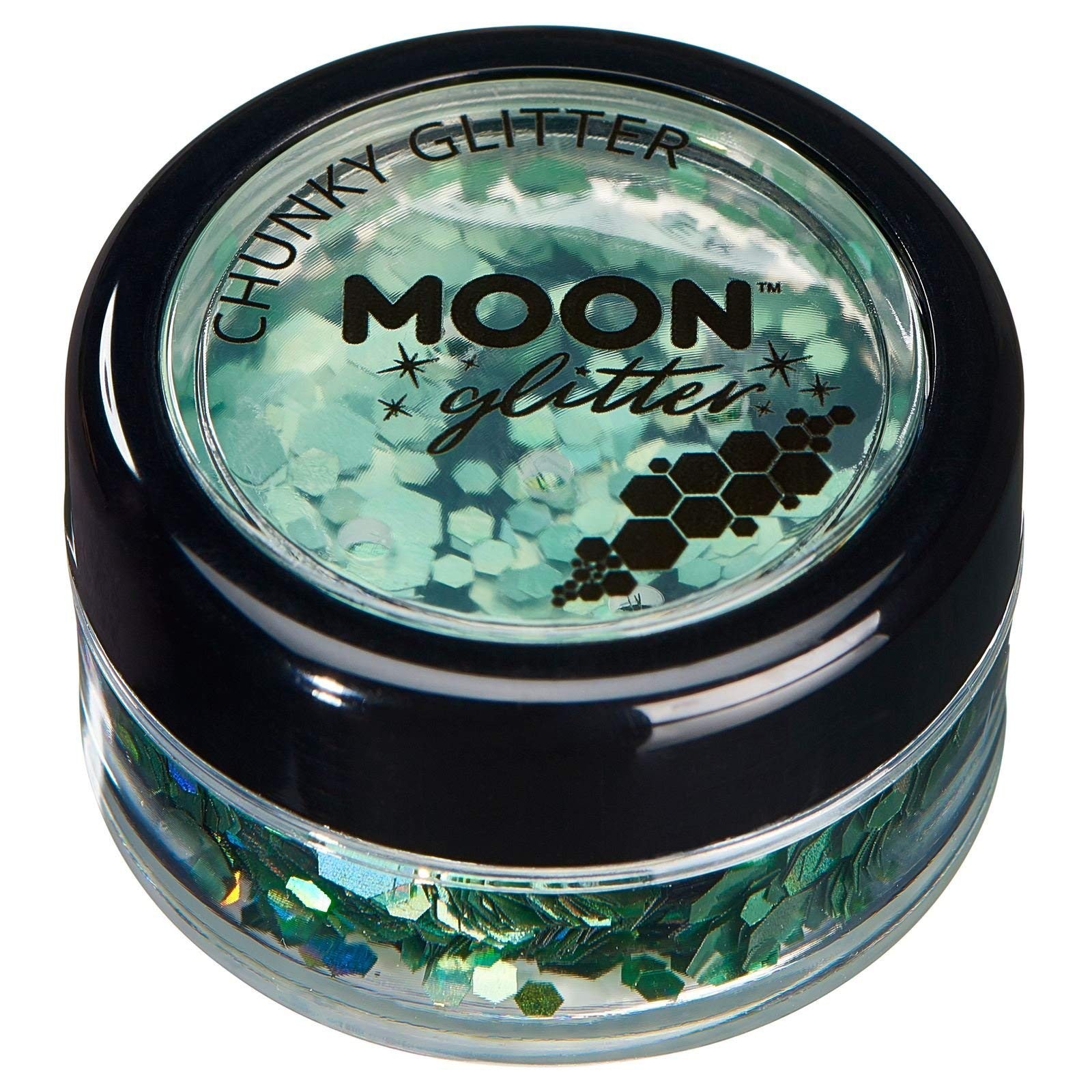 Smiffys Moon Glitter Holographic Chunky Glitter, Green