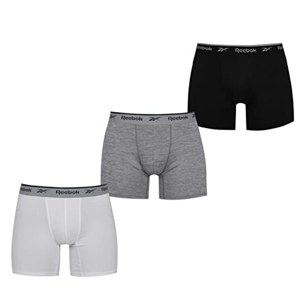 (TG. M) Reebok Mens Sports Trunk Ainslie 3pk Black/White/Grey Bermuda, Nero/Bian
