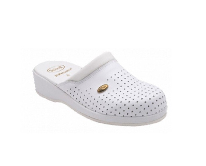 SCHOLL CLOG BACK GUARD IN PELLE BIANCO NUMERO 45