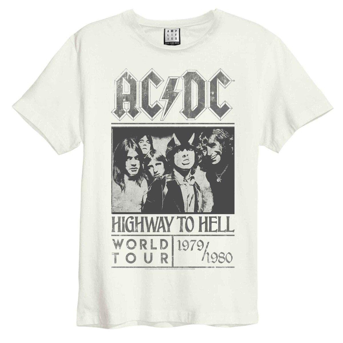 Amplified Unisex Adult Highway To Hell Tour AC/DC T-Shirt L Vintage White