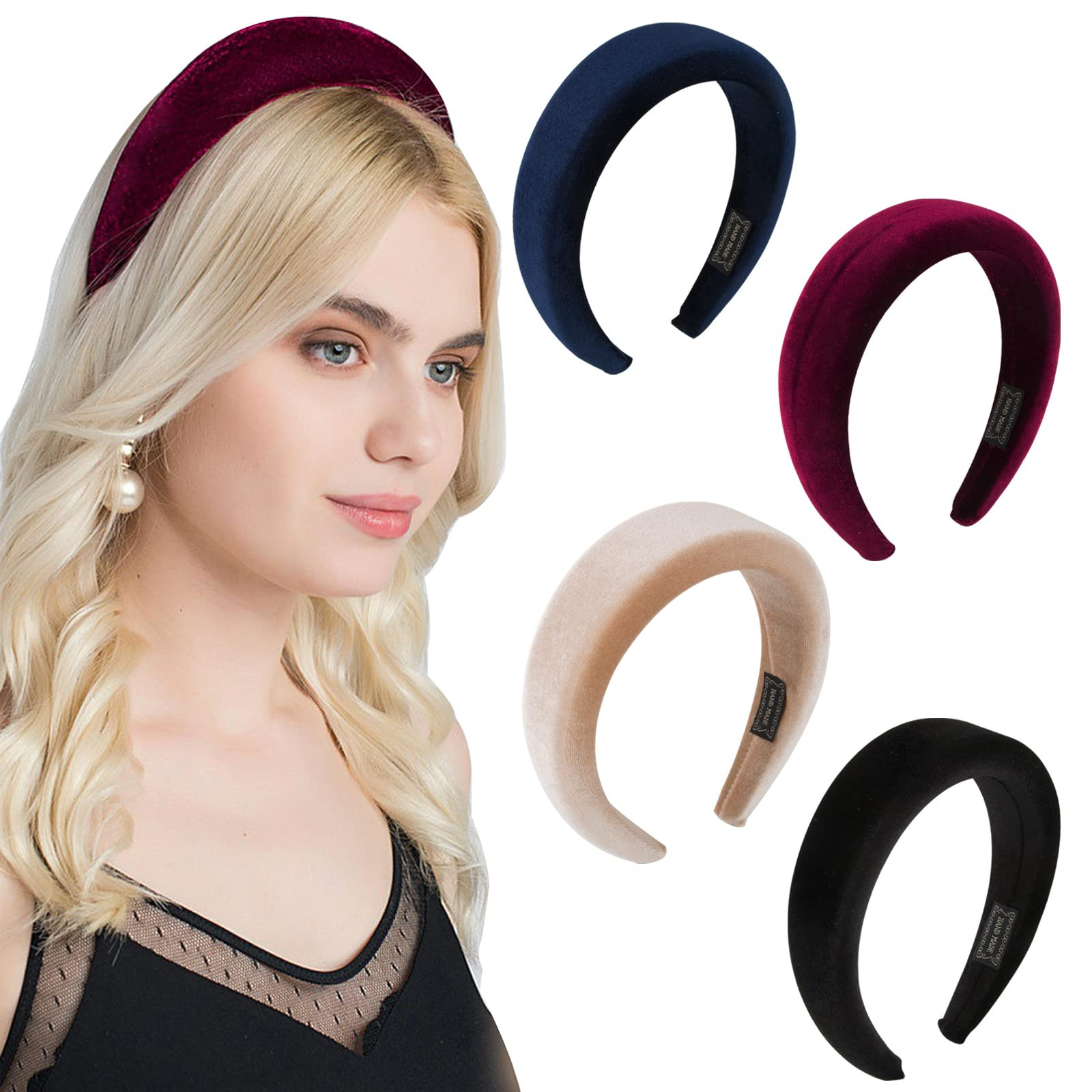 BETESSIN 4pz Cerchietti per Capelli Bombatti in Velluto Donna Cerchietti (z2y)