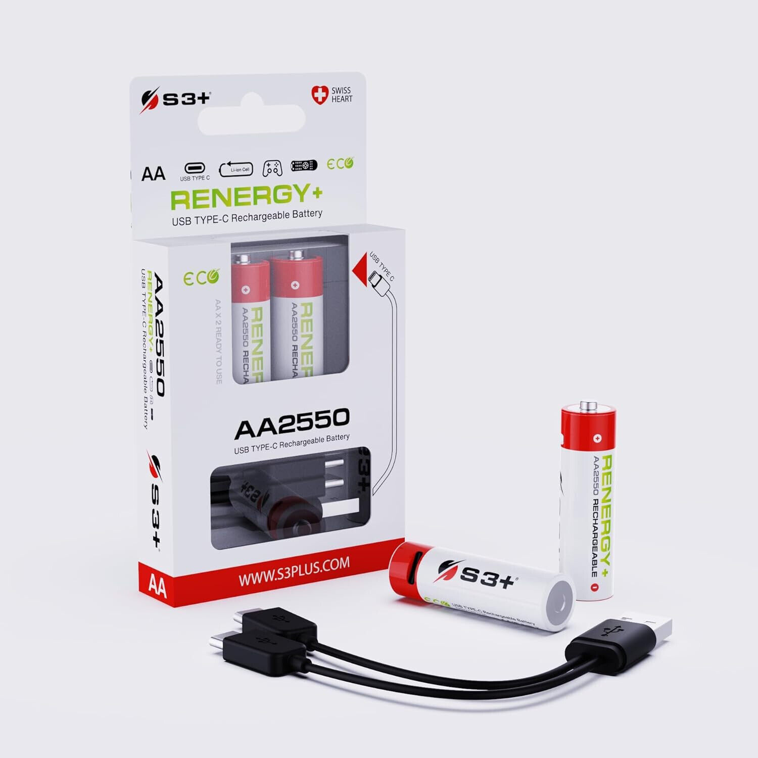 S3Plus Caricabatterie RENERGY+Batteria ricaricabile AA 2550MWH-2PZ