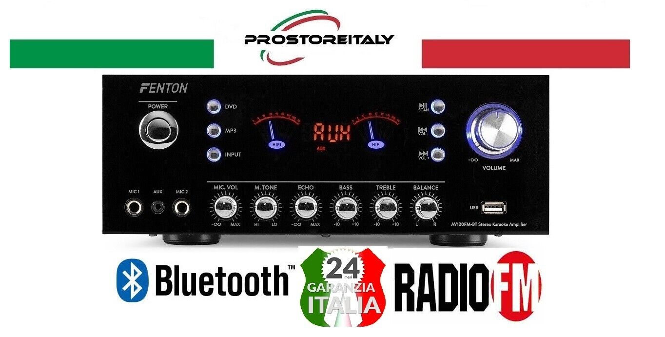 AMPLIFICATORE AUDIO HI-FI STEREO USB SD BLUETOOTH RADIO FM KARAOKE TOP !!