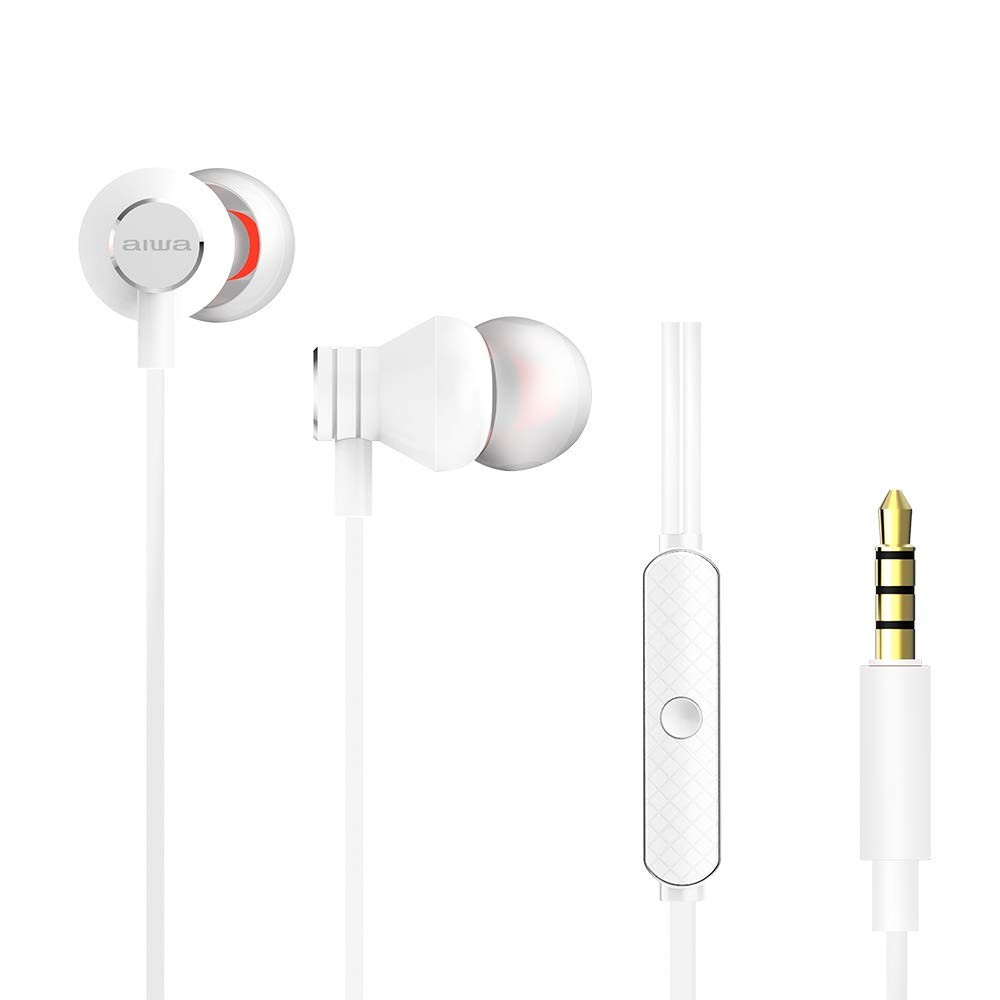 Aiwa ESTM-50WT: White In-Ear Headphones, Remote Control and Microphone