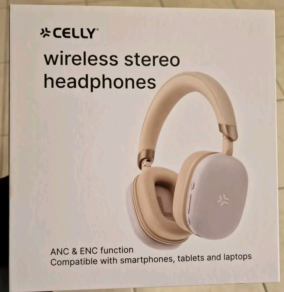 Celly WIRELESS STEREO HEADPHONES ANC & ENC function Soundbeatwh Beige/White