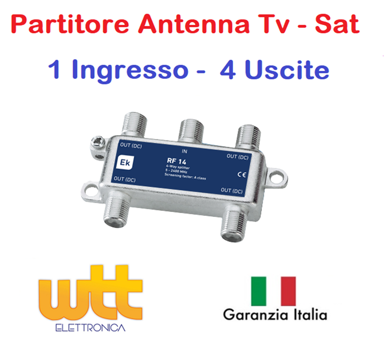 Partitore Divisore Splitter Tv Satellitare 1 INGRESSO 4 USCITE con connettori F