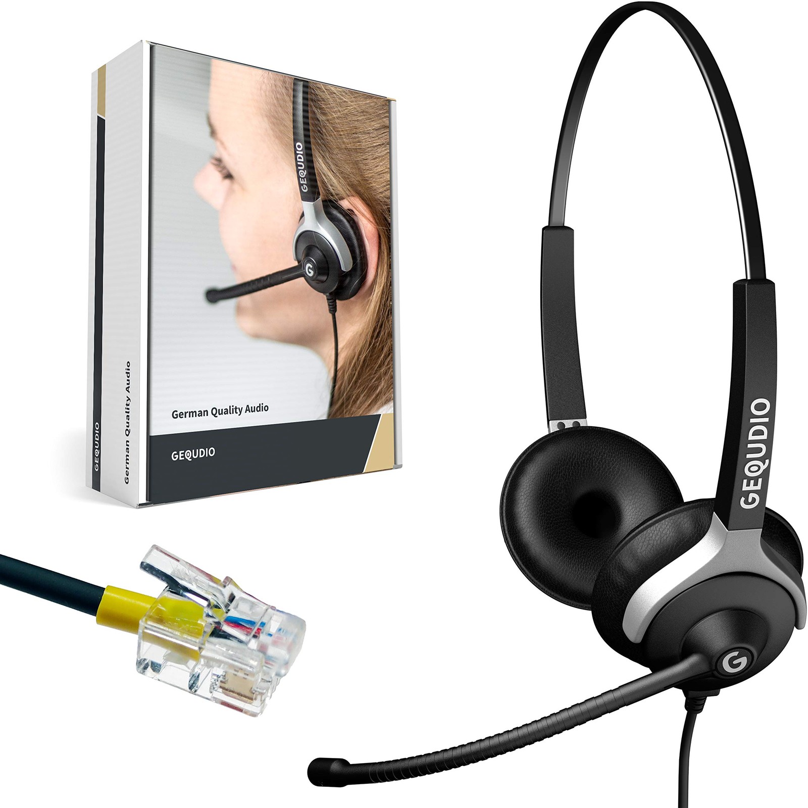 GEQUDIO Headset suitable for Mitel Aastra Fanvil Poly/Polycom and Gigaset phone