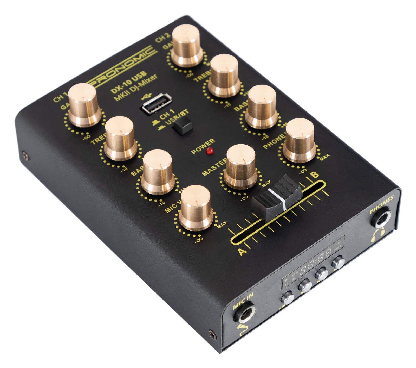 Mini DJ Mixer 2 Canali USB Audio Equalizzatore 2 Bande Bluetooth RCA Mic Jack