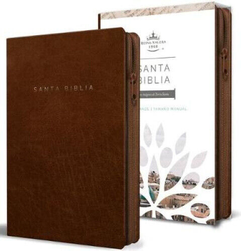 Biblia Reina Valera 1960 letra grande. Simil piel canela, cremallera, tamano