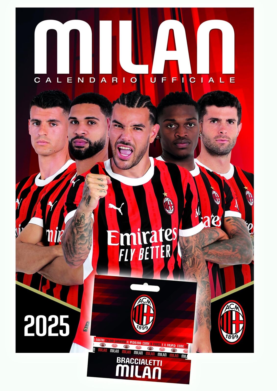EURO PUBLISHING: Calendario Verticale Milan 2025 + tris braccialetti in silicone