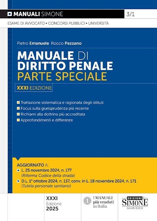 MANUALE DI DIRITTO PENALE. PARTE SPECIALE. NUOVA EDIZ.  - EMANUELE PIETRO,