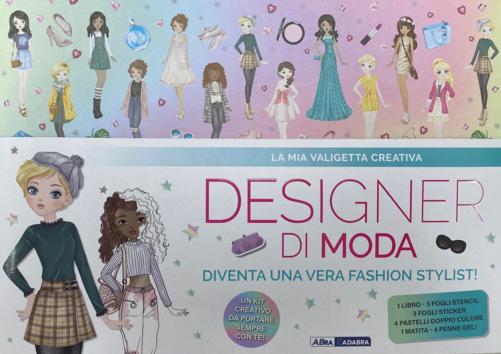 La mia valigetta creativa. Designer di moda. Con 3 fogli stencil. Con 3 fo...