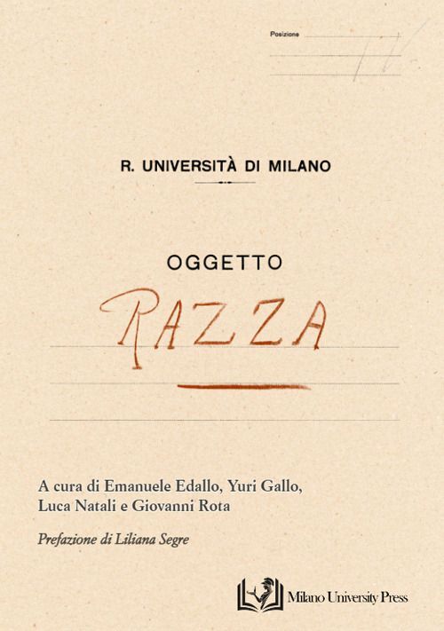 Libro Nuovo - 1938, Regia Universita Di Milano. Oggetto: Razza  Milano Universit