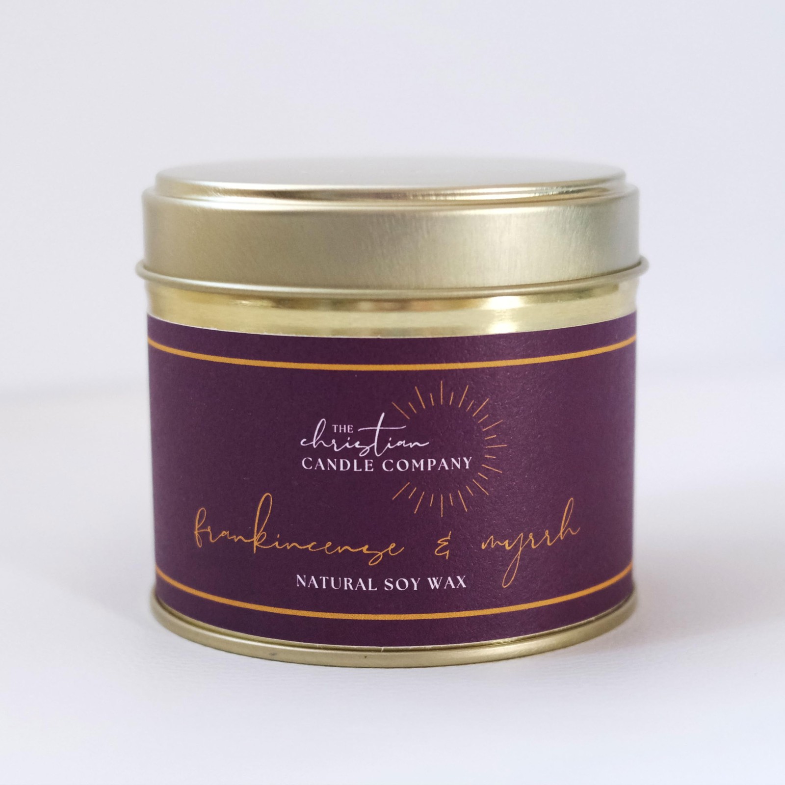 The Christian Candle Company Frankincense & Myrrh Scented Candle in a Tin NUOVO