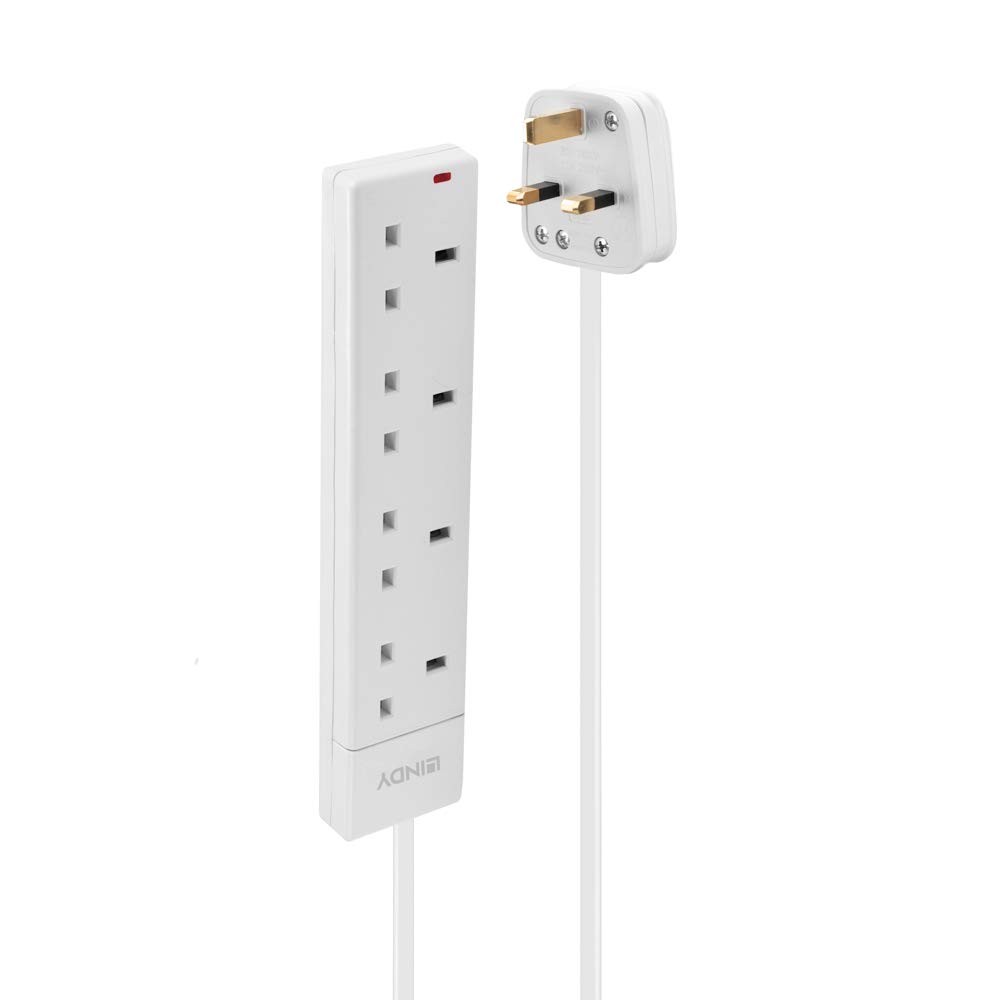 2M Mains 4 Way Gang Socket White NUOVO