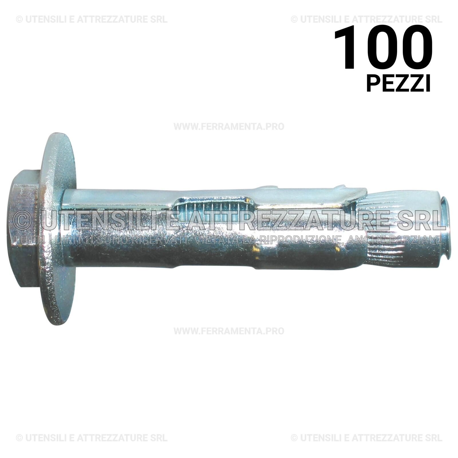 100 pezzi Tassello ancorante metallico T21 con bullone testa esagonale 8 x 60 mm