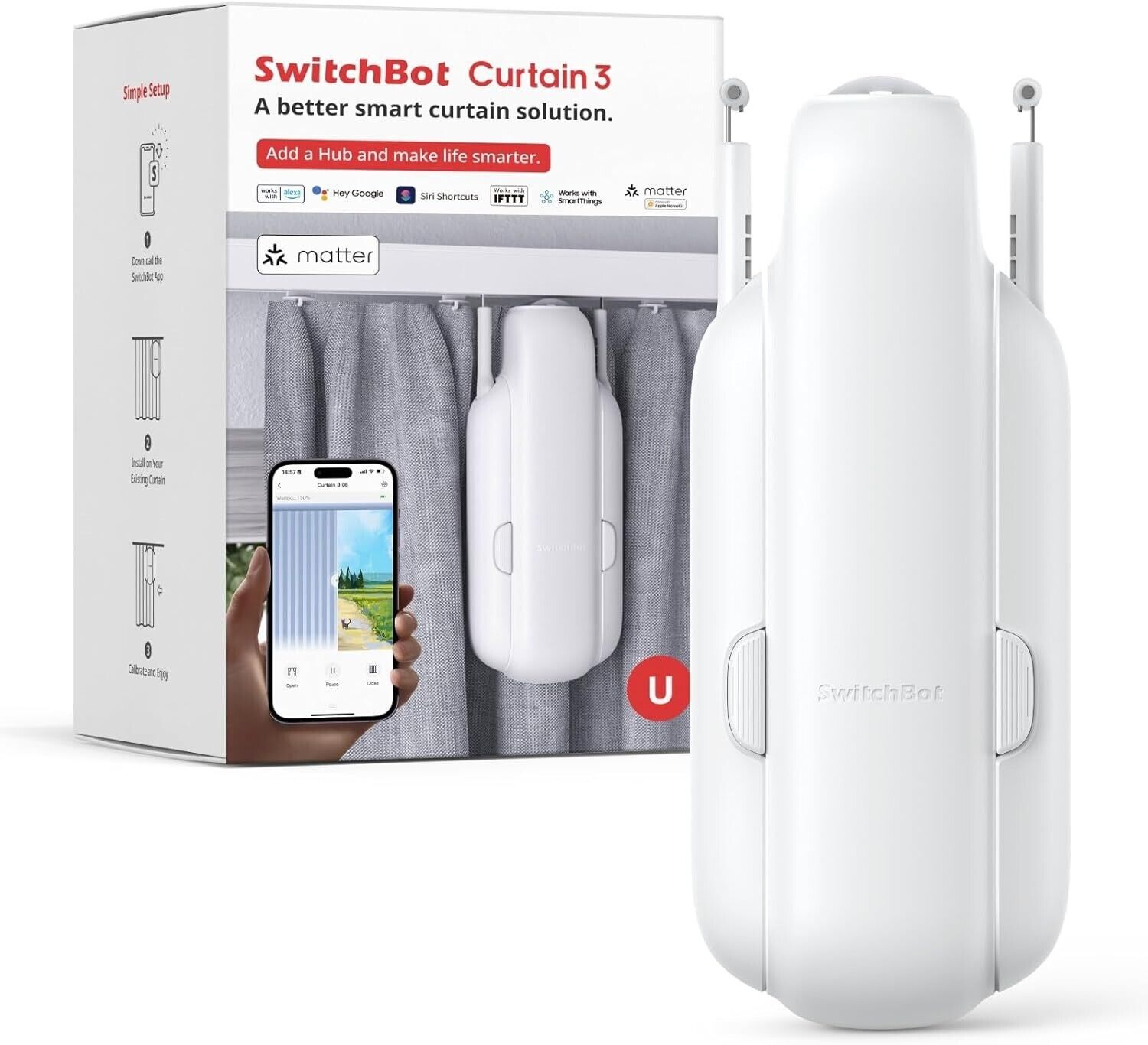 SwitchBot Apri Tende Intelligente - Telecomando Bluetooth con App/Timer, Aggiorn