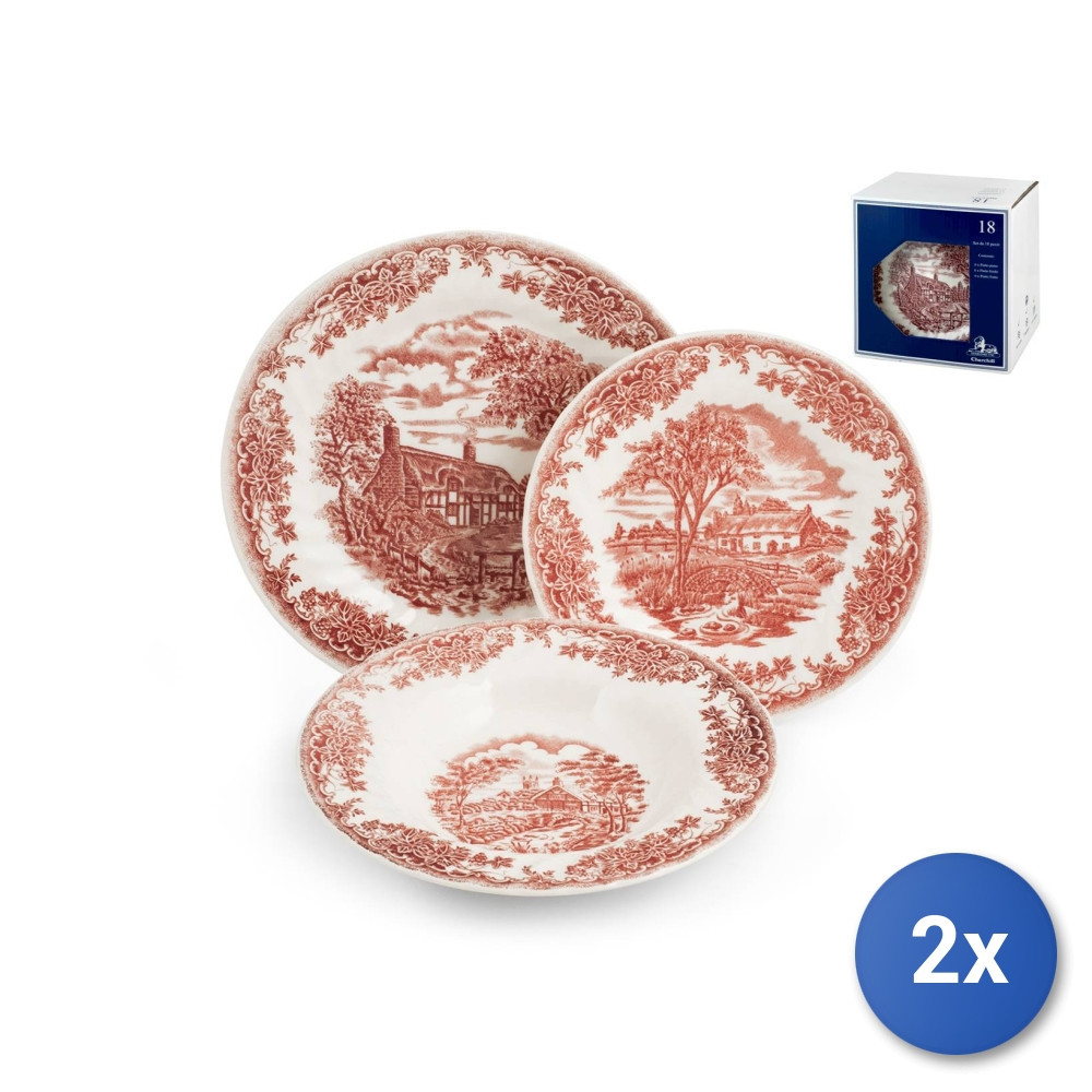 2x Servizi Tavola 18 Pezzi Earthenware Decoro Brookpink Decorato Churchill