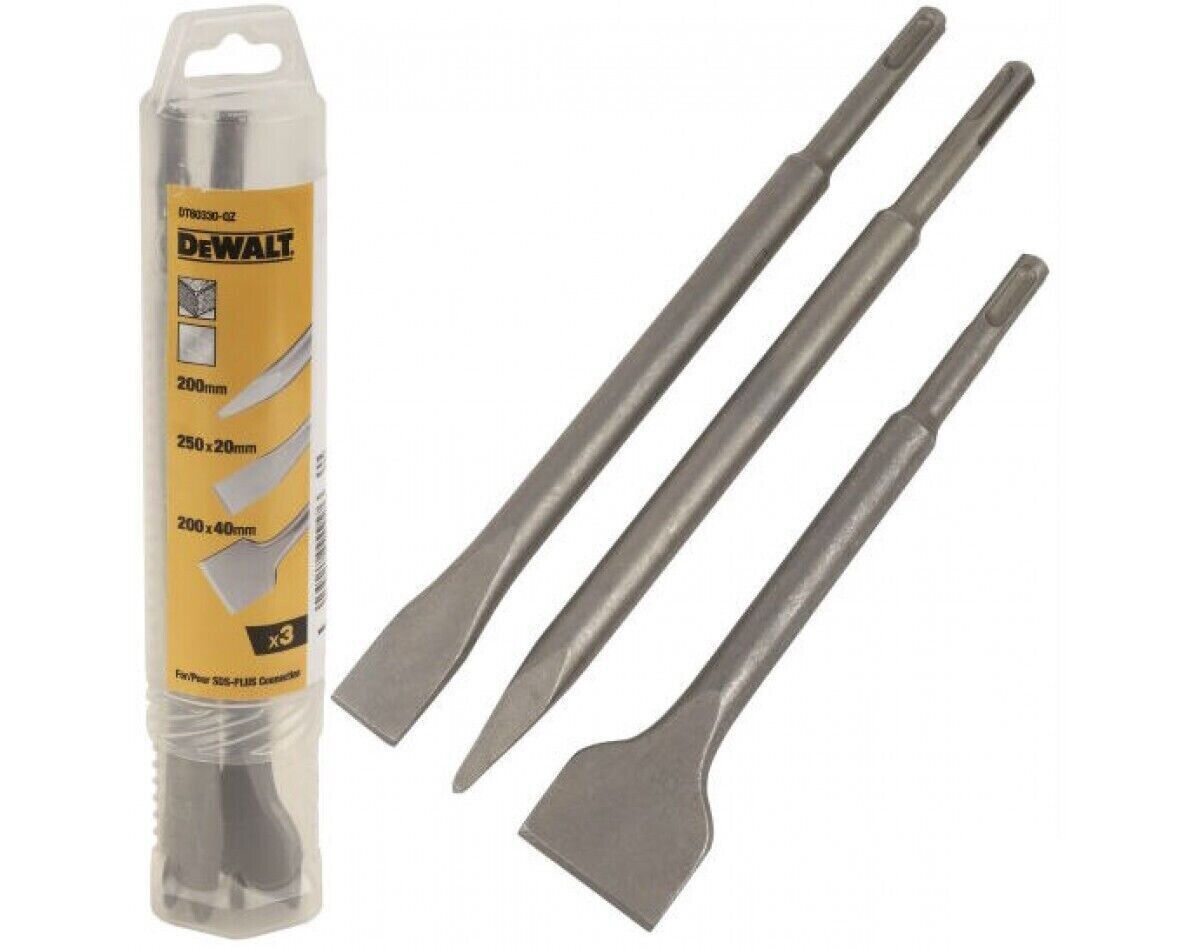 DeWALT DT60330-QZ SET 3 SCALPELLI A PUNTA PIATTO E A SPATOLA 250 mm SDS-PLUS