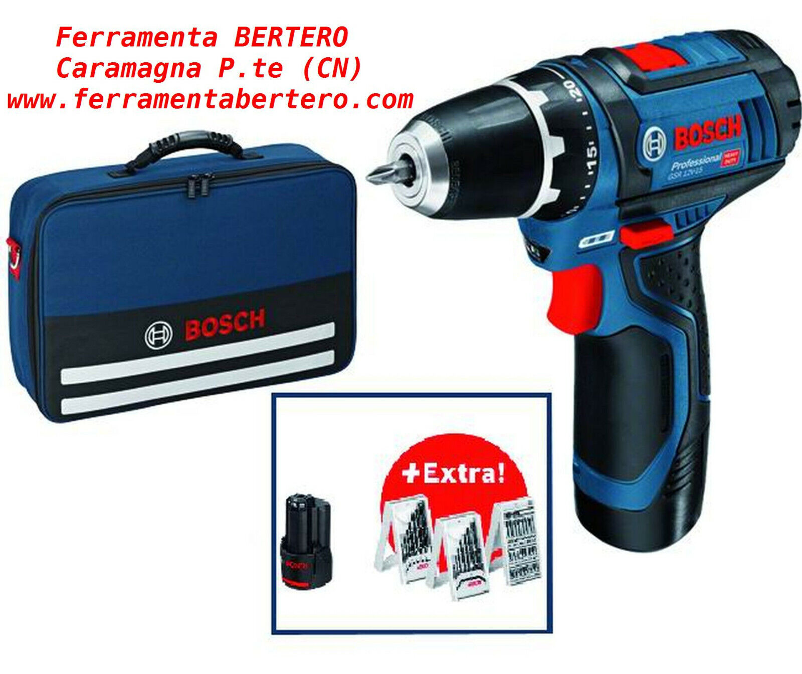 AVVITATORE TRAPANO AVVITATORI BOSCH GSR 12V-15 LI+39 ACCESSORI + BATTERIE +CARIC