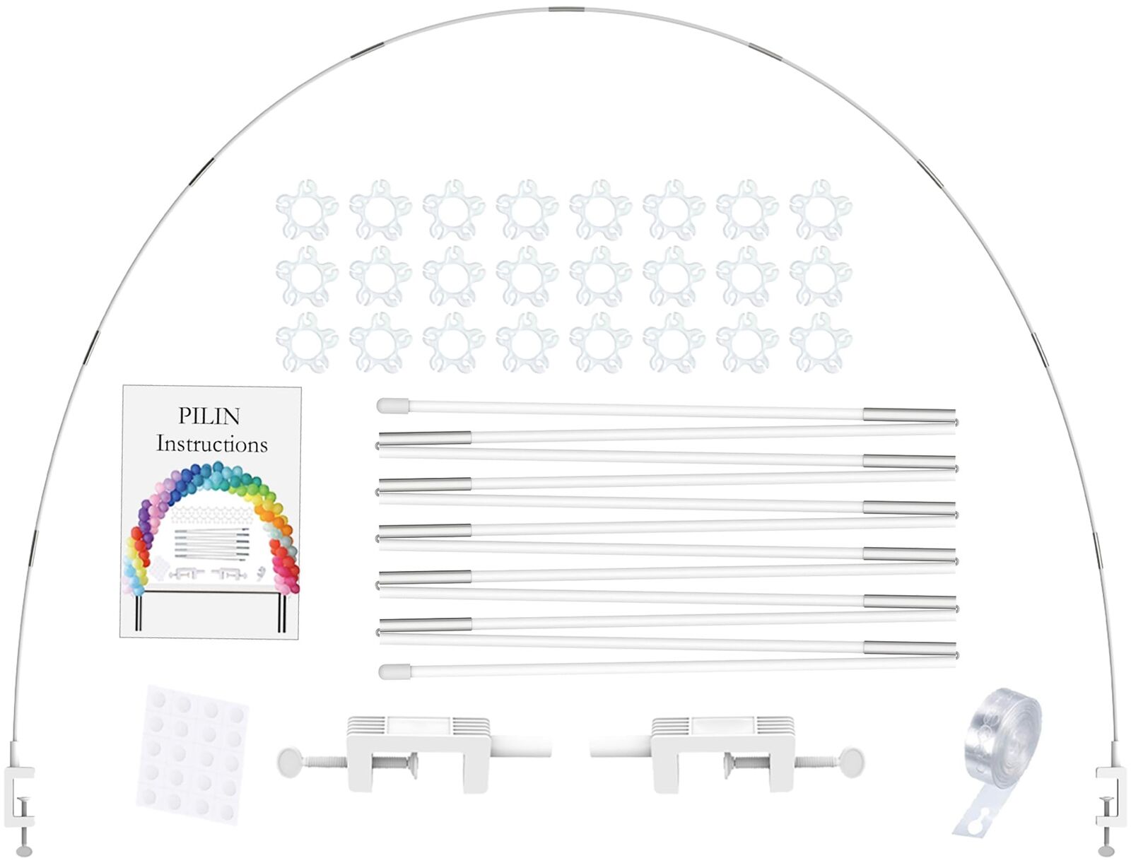 PILIN Kit d'arche de Ballons Support d'arche de Ballons réutilisable Blanc Aj...