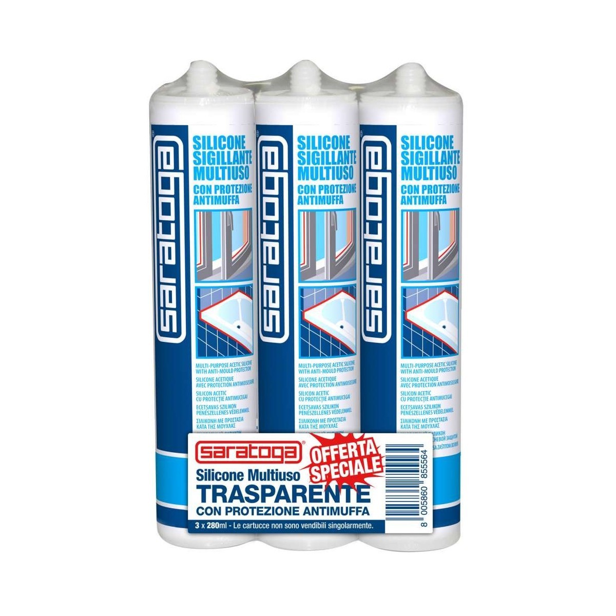 TRIS PACK SILICONE 280 ML TRASPARENTE SARATOGA